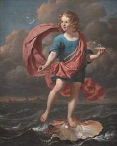 Jongen die zeepbellen blaast. Allegorie op de vergankelijkheid en de kortheid van het leven
