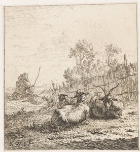 Geit en twee schapen door Karel Du Jardin