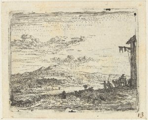 Italianiserend landschap met wagen bij herberg (Kleine landschappen) door Karel Du Jardin