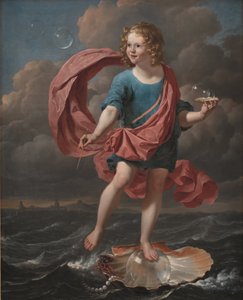 Jongen blaast zeepbellen. Allegorie op de vergankelijkheid en de kortheid van het leven