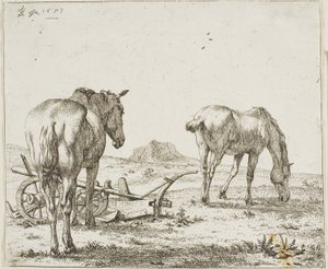 Twee paarden bij een ploeg door Karel Dujardin