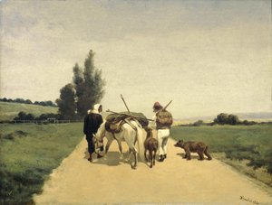 Rondtrekkende familie op een landweg door Karel Frederik Bombled