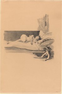 Illustratie voor "Jestrab Kontra Hrdlicka, XXII" (Meisje slapend op een bed) door Karel Vitezslav Masek