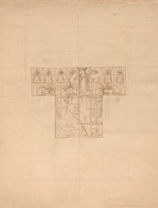 Naakt en Vis met Bloemen (Studie voor geëtst badkamerraam) door Karel Vitezslav Masek
