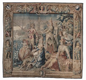 Antonius en Cleopatra (Antonius vangt een gezouten vis); wandtapijt, datum onbekend door Karel van II Mander