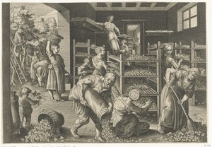 Verzamelen van Moerbeiboombladeren en het voeren van de zijderupsen door Karel van Mallery