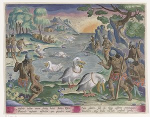 Vis vangen met behulp van pelikanen door Karel van Mallery