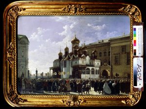 Paasprocessie bij de Maria-Boodschapkathedraal in Moskou door Karl Fridrikh Petrovich Bodri