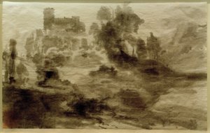 Landschap met kasteel (of kerk) door Carl Blechen