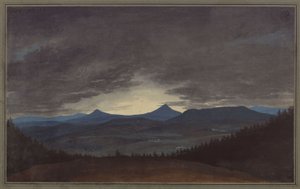 Boheems gebergte in de avondschemering door Karl Friedrich Schinkel