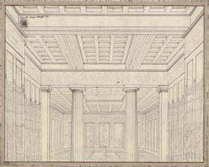 Dido. Opera van Bernhard Klein. Ontwerp voor de 3e decoratie. Vertrek in het paleis door Karl Friedrich Schinkel