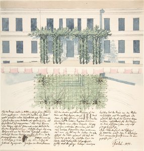 Oplevering en Plan van de Façade van een Gebouw, 1840 door Karl Friedrich Schinkel