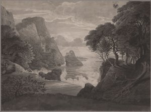 Rotsachtig kustlandschap met een kasteel door Karl Friedrich Schinkel