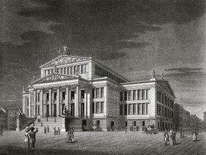 Uitzicht op het Schauspielhaus (concertzaal), gravure door Karl Friedrich Schinkels door Karl Friedrich Schinkel