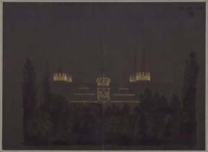 Merseburg. Slot. Ontwerp voor de verlichting van het slot ter gelegenheid van de huldigingsfeesten voor Frederik Willem III van Pruisen door Karl Friedrich Schinkel