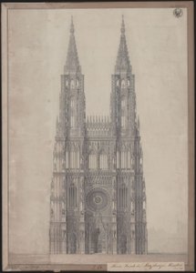 Straatsburg. Kathedraal. Ontwerp voor de voltooiing van de westgevel door Karl Friedrich Schinkel