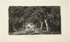Bosweg met een koets door Karl Friedrich Schinkel