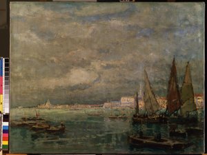 Zicht op Venetië met zeilboten door Karl Hagemeister