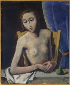 Meisje voor gordijn door Karl Hofer