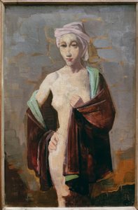 Stehende – Halbakt mit lila Kopftuch von Karl Hofer