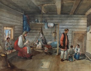 In een dorpshuis, 1841 door Karl Ivanovich Kolmann