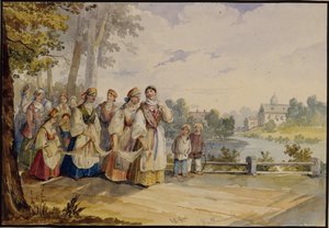 Russische boerinnen met Feestkleding, 1845 door Karl Ivanovich Kolmann