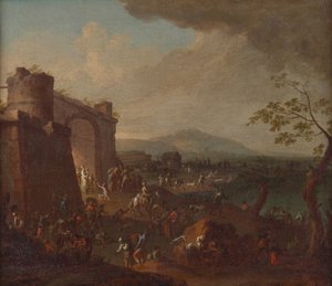 Jaarmarkt voor een stadspoort door Karl Josef Aigen