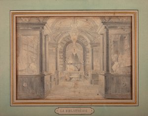 Napoleon aan het werk in de bibliotheek van het Kasteel van Malmaison, c.1806