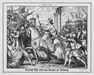 Koning Hendrik VII van Duitsland op weg naar zijn kroning tot Heilige Roomse Keizer door Karl Ludwig Adolf Ehrhardt