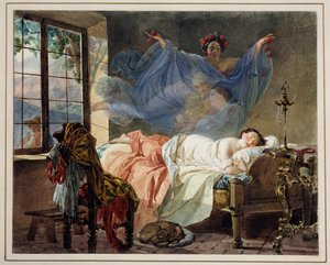 Dromen van een jong meisje bij dageraad door Karl Pavlovich Bryullov