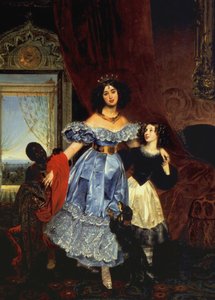 Portret van Gravin Julia Samoilova met haar stiefdochter Amazillia Pacini en zwarte jongen, 1832-1834