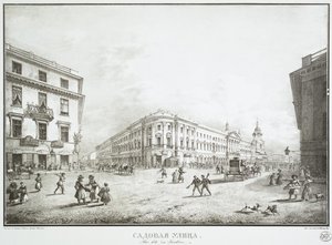 Uitzicht op Sadovaya Street in Sint-Petersburg, midden 19e eeuw