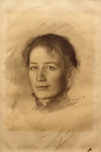 Portret van de zus van de kunstenaar, Marie Stauffer door Karl Stauffer Bern