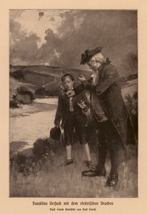 Benjamin Franklin onderzoekt bliksem (litho) door Karl Storch