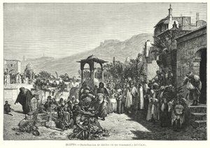 Verdeling van dadels op een begraafplaats, Caïro, Egypte (litho) door Karl Wilhelm Gentz