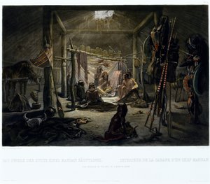 Het Interieur van de Hut van een Mandan Hoofdman, gegraveerd door Narcisse Edmond Desmadryl (c.1835) door Karl after Bodmer