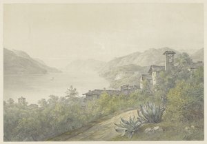 Gezicht vanuit het park van Bellagio, aan het Comomeer door Karoly Lajos Libay