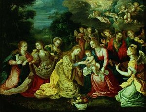 Het Mystieke Huwelijk van St. Catherine door Kasper or Gaspar van den (attr. to) Hoecke
