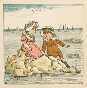 Jongen en meisje gestrand op een rots