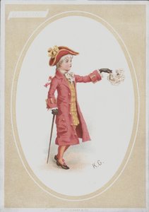 Jongen in rood pak, zwaaiend met zakdoek door Kate (after) Greenaway