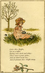 Kleine Miss Muffet geïllustreerd door Kate Greenaway