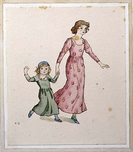 Twee kleine meisjes in feestjurken door Kate Greenaway