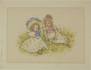 Twee kleine meisjes met hoeden door Kate Greenaway