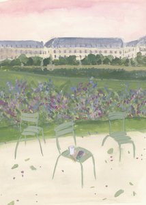 Aquarelillustratie van een tuin in Parijs