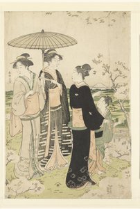 Bewonderen van de kersenbloesem te Asukayama door Katsukawa Shuncho