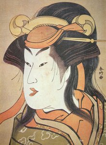 Hoofd van Japanse mannelijke acteur in vrouwelijke rol, ca. 1787-88 door Katsukawa Shuncho