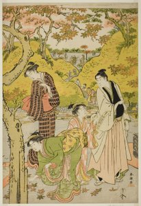 Picknick in de herfst door Katsukawa Shuncho