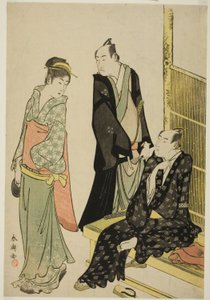 De acteurs Onoe Matsusuke I en Ichikawa Omezo I in een theehuis door Katsukawa Shuncho