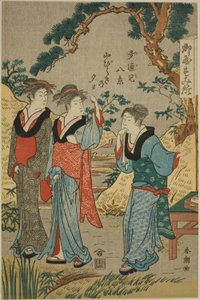 De eerste avond in de bergen (Yamabiraki no yûhi) door Katsukawa Shuncho