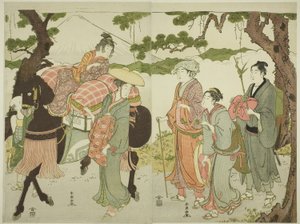 Reizigers op de Tokaido door Katsukawa Shuncho
